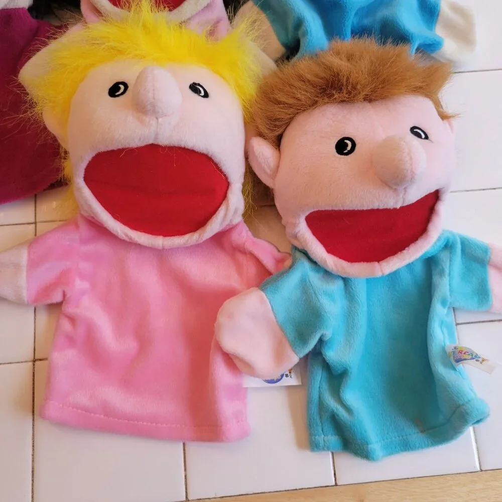 Family Bigmouth Puppets Set Caucasian African American Asian Plush‎ Storytelling